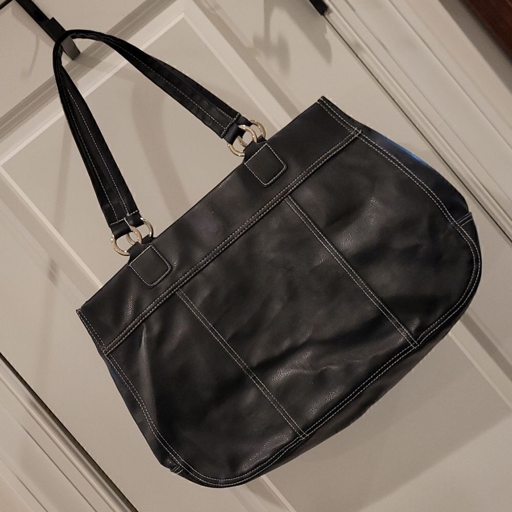 Lancome saddle stitched black purse